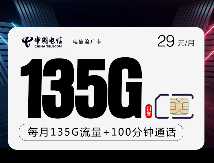 广东电信29元135G长期套餐每月附赠100分钟